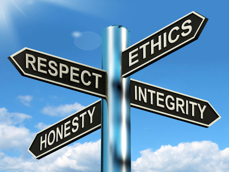 26064739 - respect ethics honest integrity signpost meaning good qualities